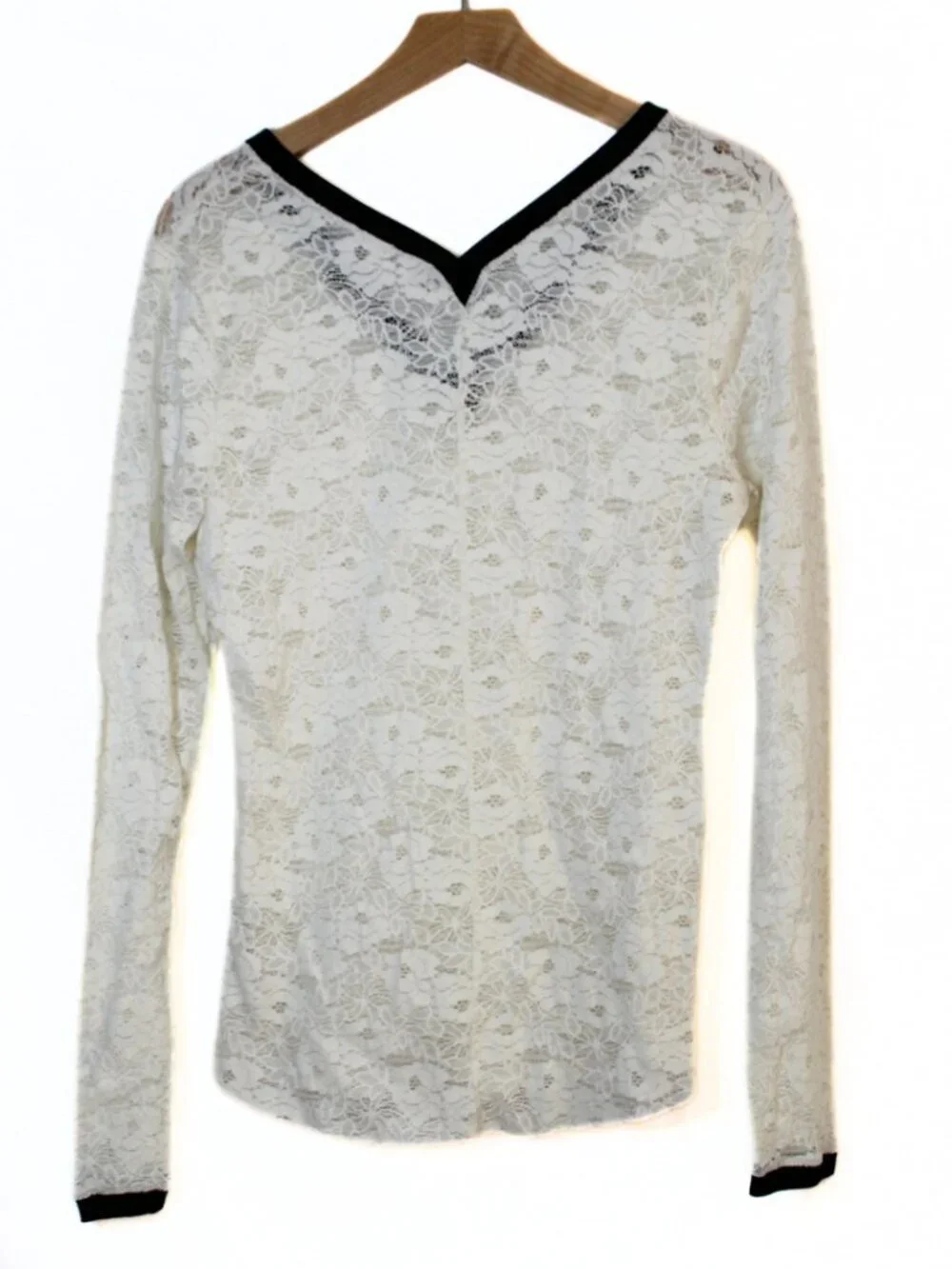 Free People women's lace long sleeve top size L white knit trim romantic sporty
